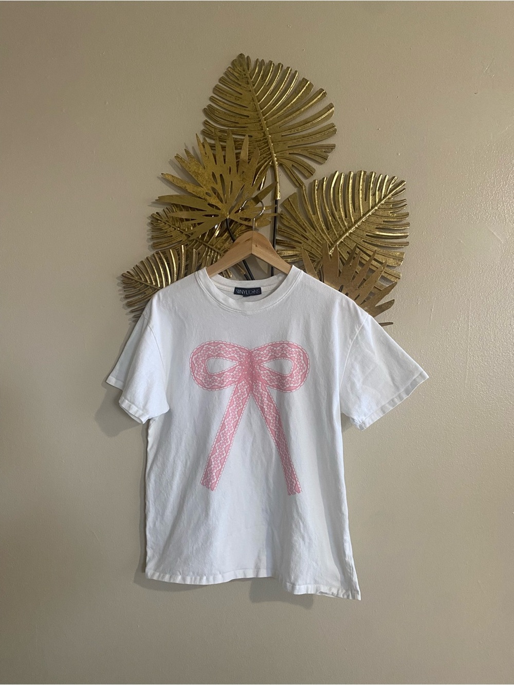 White Kids T-Shirt with Pink Bow Graphic